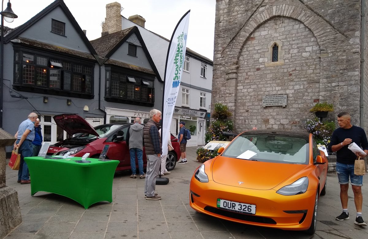 Electric cars line up in Newton Abbot